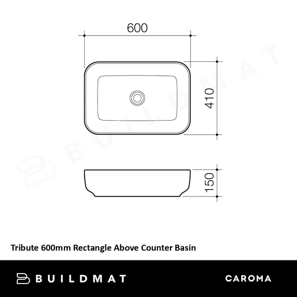 Caroma Tribute 600mm Rectangle Above Counter Basin White