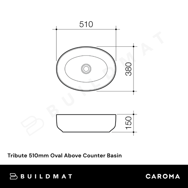 Caroma Tribute 510mm Oval Above Counter Basin White
