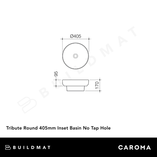 Caroma Tribute Round 405mm Inset Basin No Tap Hole White