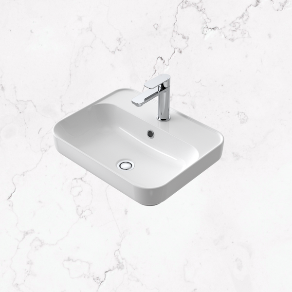 Caroma Tribute Rectangle 500 Inset Basin 1 Taphole with Overflow White