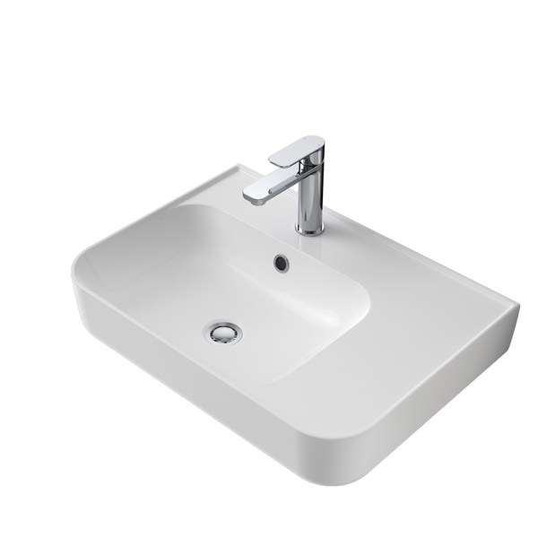 Caroma Tribute Rectangle 600 Right Hand Shelf Wall Basin 1 Taphole with Overflow White