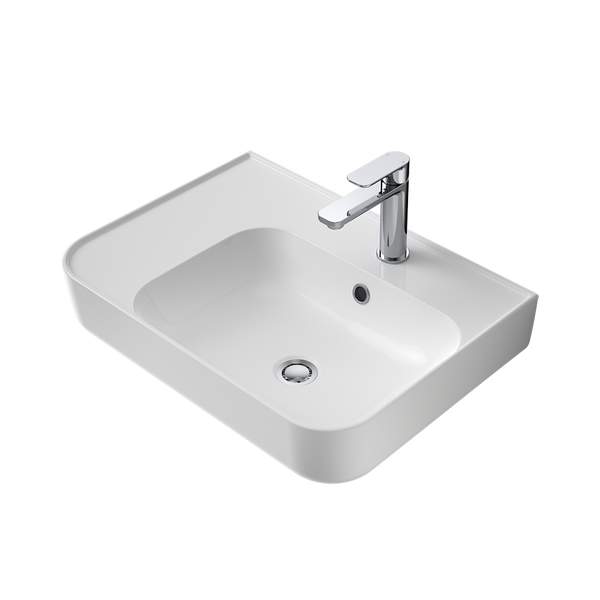 Caroma Tribute Rectangle 600 Left Hand Shelf Wall Basin 1 Taphole with Overflow White