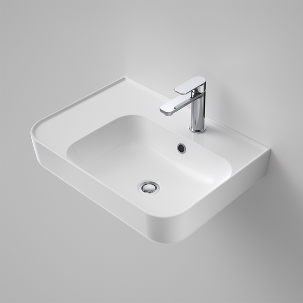 Caroma Tribute Rectangle 600 Left Hand Shelf Wall Basin 1 Taphole with Overflow White