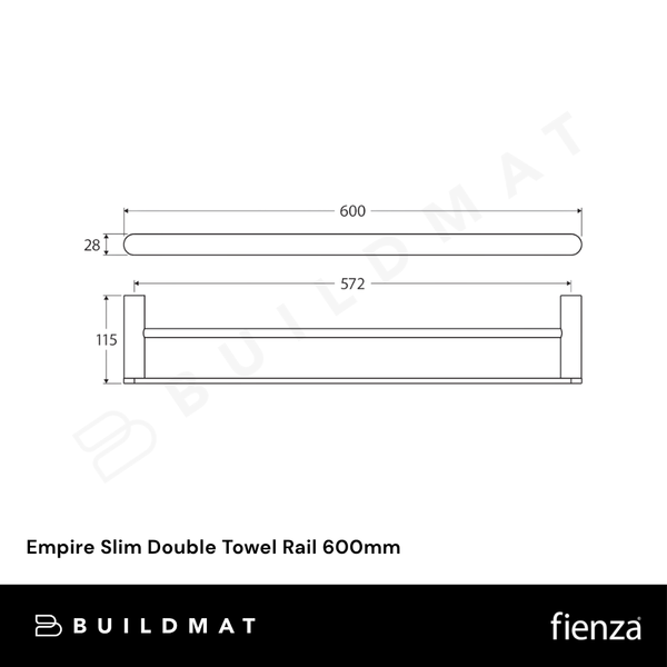 Fienza Empire Slim Double Towel Rail 600mm Chrome