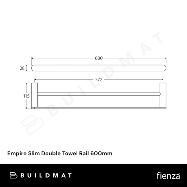 Fienza Empire Slim Double Towel Rail 600mm Brushed Nickel