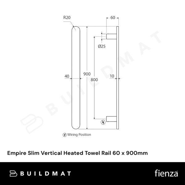 Fienza Empire Slim Vertical Heated Towel Rail 60 x 900mm Gunmetal