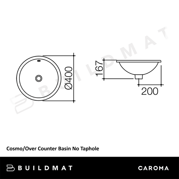 Caroma Cosmo/Over Counter Basin No Taphole White