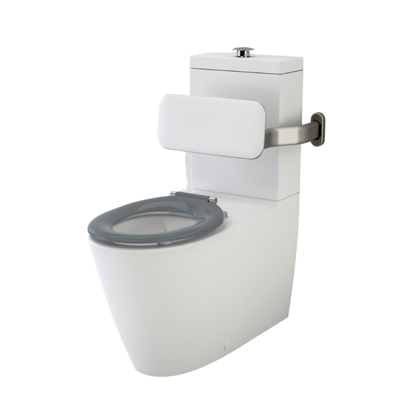 Caroma Care 800 Cleanflush Wall Faced with Backrest and Pedigree II Care Single Flap Seat with GermGard Anthracite Grey