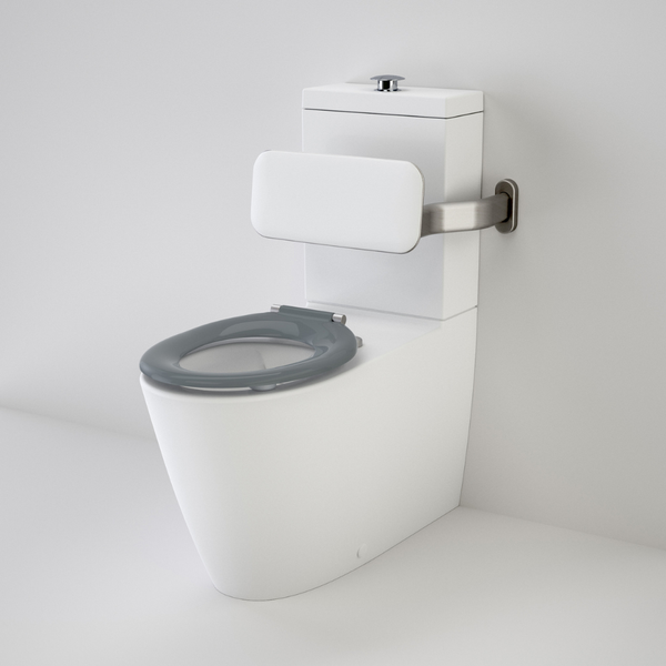 Caroma Care 800 Cleanflush Wall Faced with Backrest and Pedigree II Care Single Flap Seat with GermGard Anthracite Grey