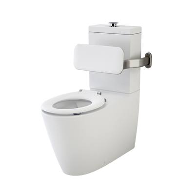 Caroma Care 800 Cleanflush Wall Faced with Backrest and Pedigree II Care Single Flap Seat with GermGard White