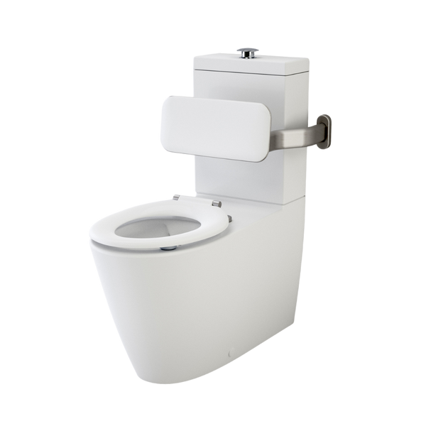 Caroma Care 800 Cleanflush Wall Faced with Backrest and Pedigree II Care Single Flap Seat with GermGard White