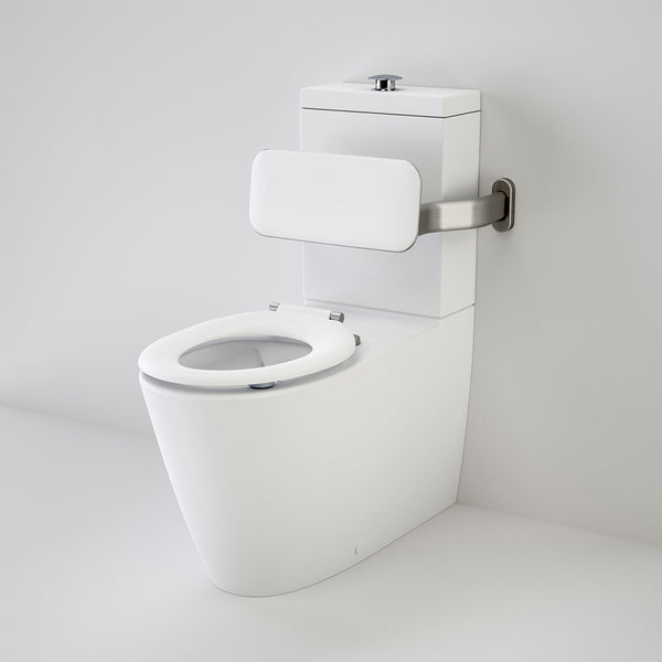 Caroma Care 800 Cleanflush Wall Faced with Backrest and Pedigree II Care Single Flap Seat with GermGard White