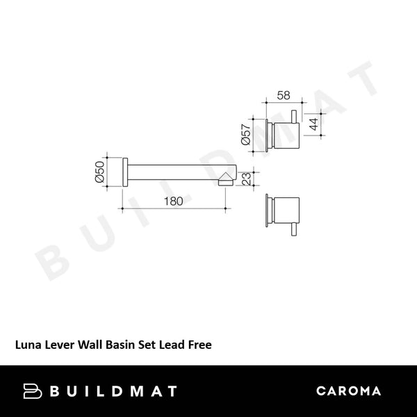 Caroma Luna Lever Chrome Wall Basin Set Lead Free