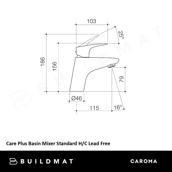 Caroma Care Plus Basin Mixer Standard Handle H/C Lead Free Chrome