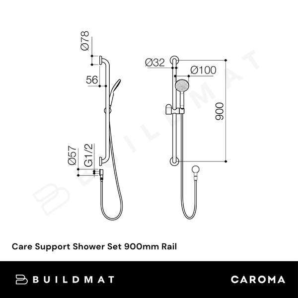 Caroma Care Support Shower Set 900mm Rail Brushed Nickel