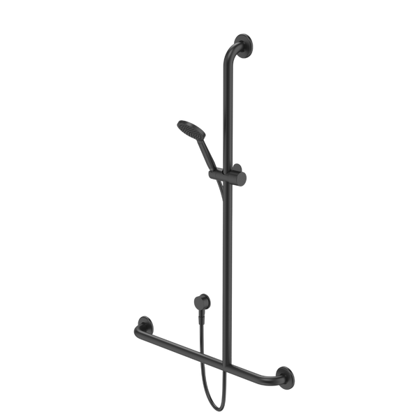 Caroma Care Support Shower Set with Inverted T Rail Right Hand Side Matte Black