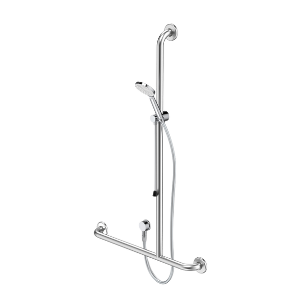 Caroma Care Support Accessible Shower Set with Inverted T Rail Right Hand Side Chrome