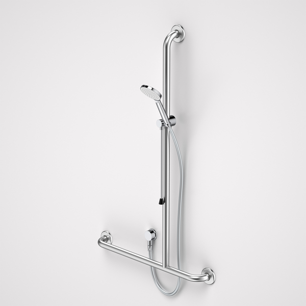Caroma Care Support Accessible Shower Set with Inverted T Rail Right Hand Side Chrome
