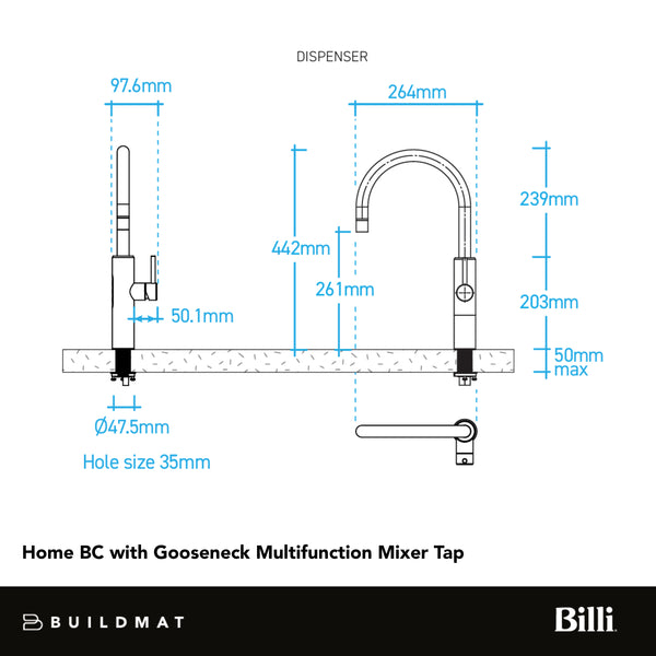 Billi Home BC with Gooseneck Multifunction Mixer Tap Gunmetal Grey