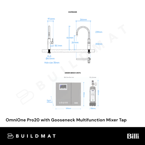 Billi OmniOne Pro20 with Gooseneck Multifunction Mixer Tap Urban Brass