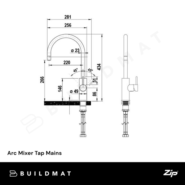 Zip Water Arc Mixer Tap Mains Brushed Nickel
