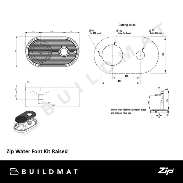 Zip Water Font Kit Raised Matte Black