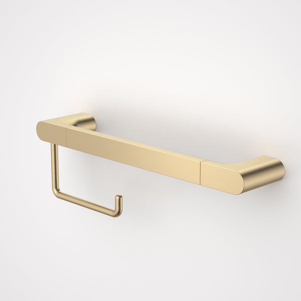 Caroma Urbane II Universal Rail 400mm Toilet Roll Holder Set Brushed Brass