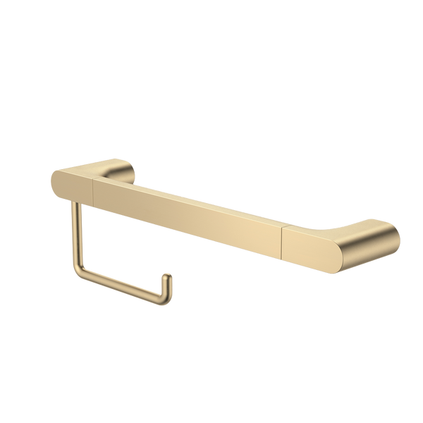 Caroma Urbane II Universal Rail 400mm Toilet Roll Holder Set Brushed Brass
