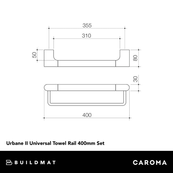 Caroma Urbane II Universal Towel Rail 400mm Set Brushed Brass