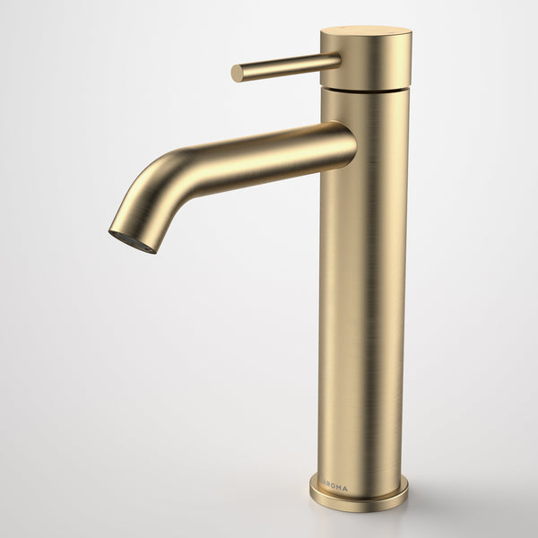 Caroma Liano II Mid Tower Basin Mixer Brushed Brass Lead Free