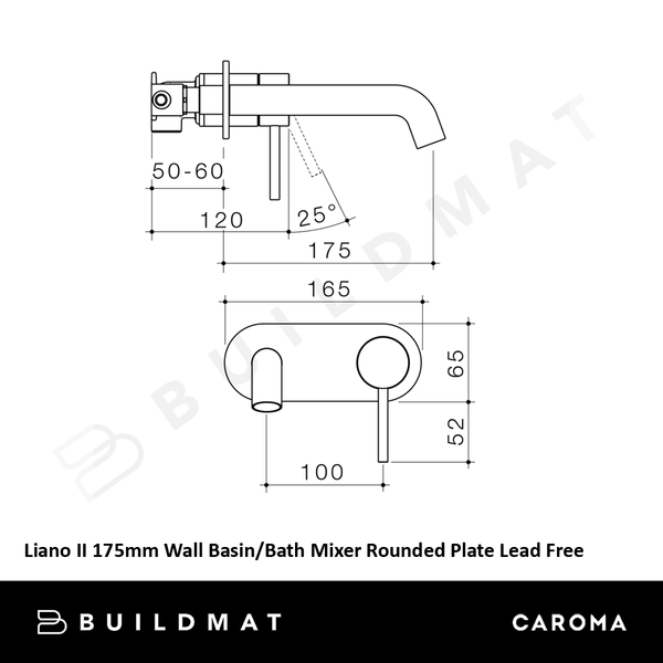 Caroma Liano II 175mm Wall Basin/Bath Mixer and Outlet Rounded Plate Brushed Bronze Lead Free
