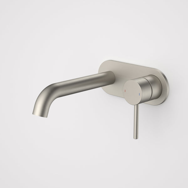 Caroma Liano II 175mm Wall Basin/Bath Mixer and Outlet Rounded Plate Brushed Nickel Lead Free