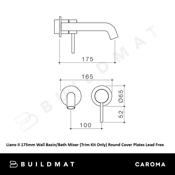 Caroma Liano II 175mm Wall Basin/Bath Trim Kit 2 x Round Cover Plates Gunmetal Lead Free
