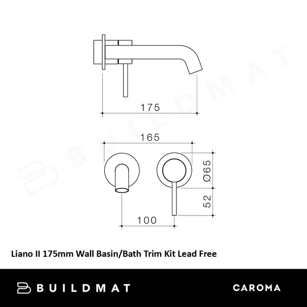 Caroma Liano II 175mm Wall Basin/Bath Mixer (Trim Kit Only) Round Cover Plates Brushed Nickel Lead Free