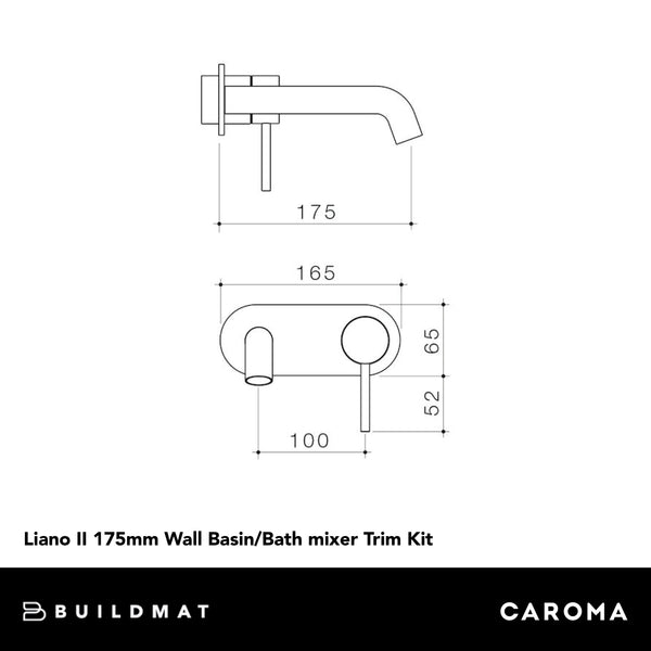 Caroma Liano II 175mm Wall Basin/Bath Mixer and Outlet (Trim Kit Only) Rounded Plate Brushed Nickel Lead Free