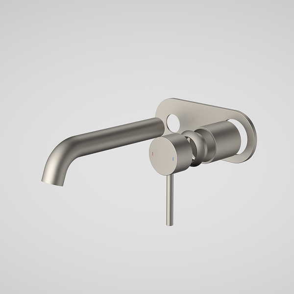 Caroma Liano II 175mm Wall Basin/Bath Mixer and Outlet (Trim Kit Only) Rounded Plate Brushed Nickel Lead Free