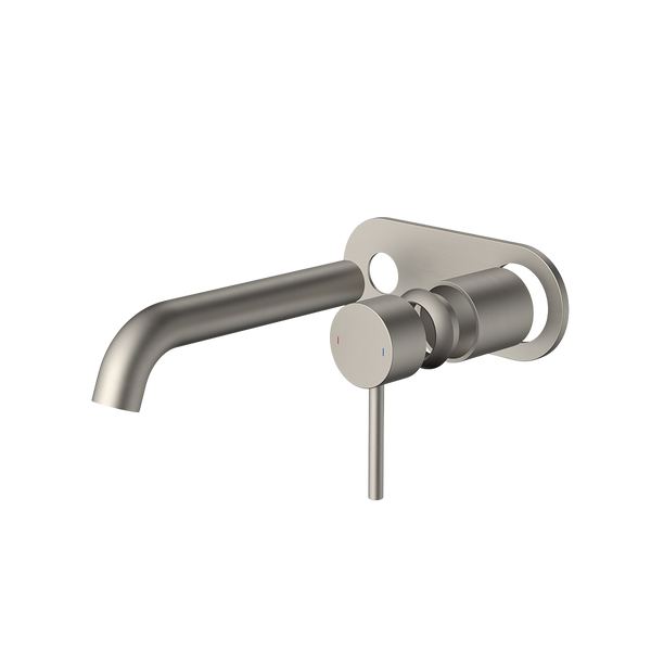 Caroma Liano II 175mm Wall Basin/Bath Mixer and Outlet (Trim Kit Only) Rounded Plate Brushed Nickel Lead Free