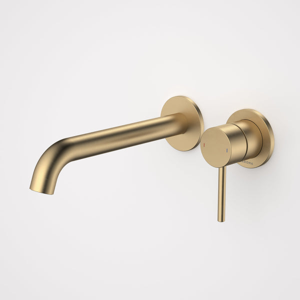 Caroma Liano II 210mm Wall Basin/Bath Mixer (Trim Kit Only) Round Cover Plates Brushed Brass Lead Free