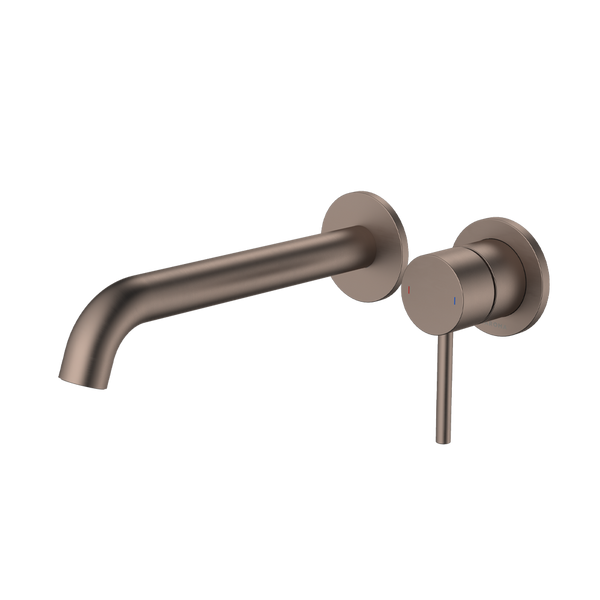 Caroma Liano II 210mm Wall Basin/Bath Mixer and Outlet Brushed Bronze Lead Free