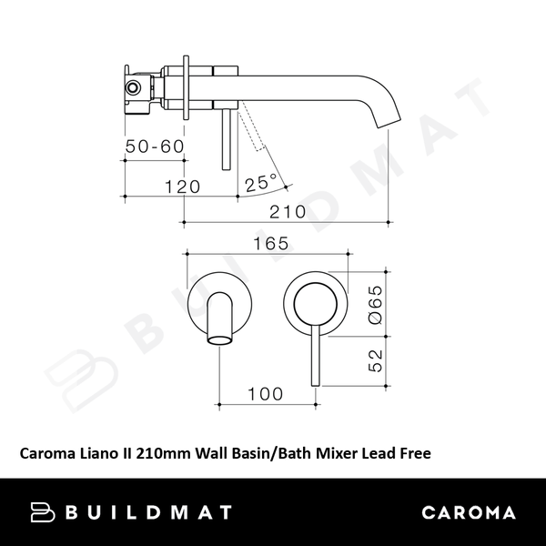 Caroma Liano II 210mm Wall Basin/Bath Mixer and Outlet Brushed Bronze Lead Free