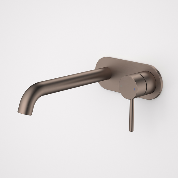 Caroma Liano II 210mm Wall Basin/Bath Mixer and Outlet Rounded Plate Brushed Bronze Lead Free