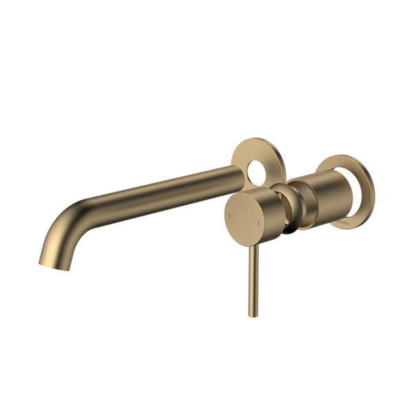 Caroma Liano II 210mm Wall Basin/Bath Mixer (Trim Kit Only) Round Cover Plates Brushed Brass Lead Free