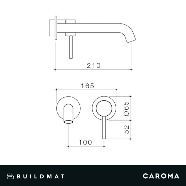 Caroma Liano II 210mm Wall Basin/Bath Mixer (Trim Kit Only) Round Cover Plates Brushed Brass Lead Free