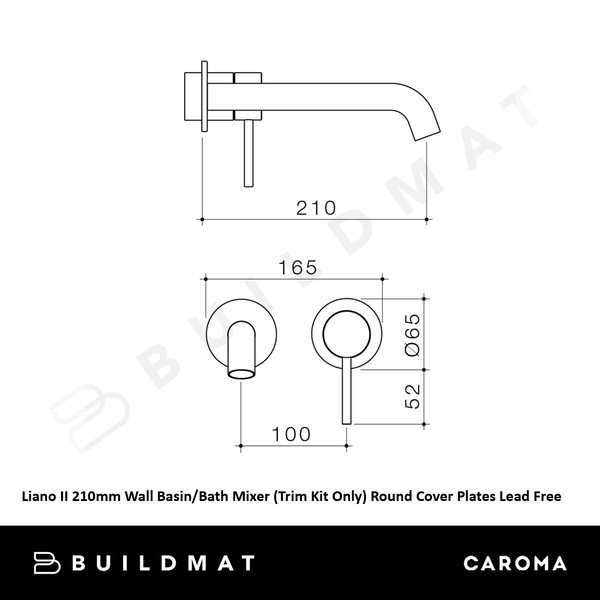 Caroma Liano II 210mm Wall Basin/Bath Mixer (Trim Kit Only) Round Cover Plates Brushed Bronze Lead Free