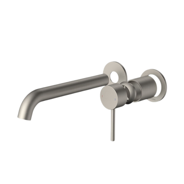 Caroma Liano II 210mm Wall Basin/Bath Mixer (Trim Kit Only) 2x Round Cover Plates Brushed Nickel Lead Free