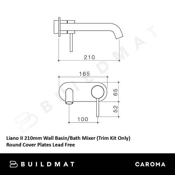 Caroma Liano II 210mm Wall Basin/Bath Mixer (Trim Kit Only) Round Cover Plates Brushed Brass Lead Free