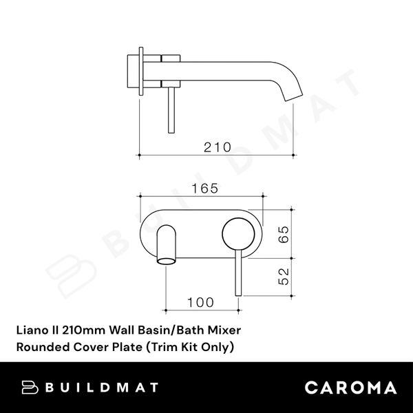 Caroma Liano II 210mm Wall Basin/Bath Mixer Rounded Cover Plate (Trim Kit Only) Brushed Bronze Lead Free