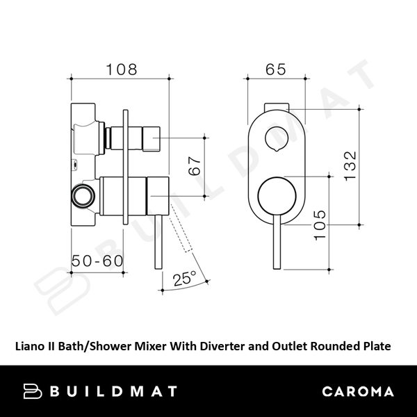 Caroma Liano II Bath / Shower Mixer With Diverter and Outlet Rounded Plate Brushed Bronze