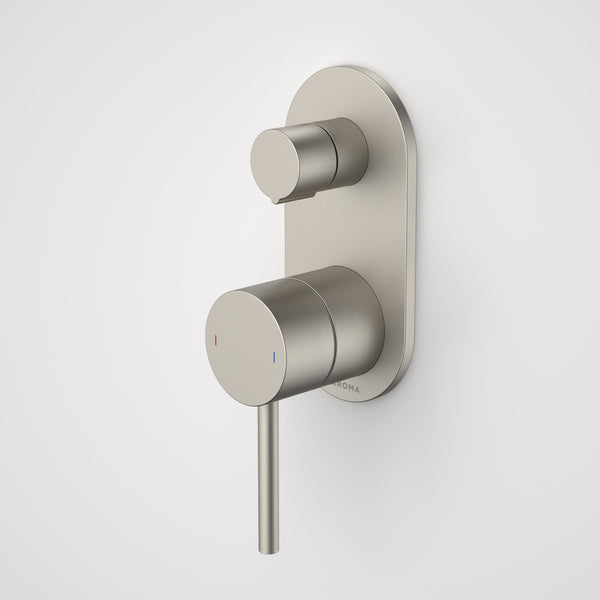 Caroma Liano II Bath / Shower Mixer With Diverter and Outlet Rounded Plate Brushed Nickel