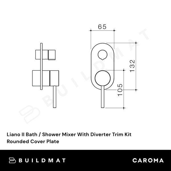 Caroma Liano II Bath/Shower Mixer with Diverter (Trim Kit) Rounded Cover Plate Chrome